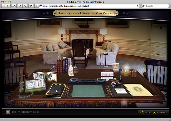 The President's Desk uses glowing starbursts to signal hyperlinked objects